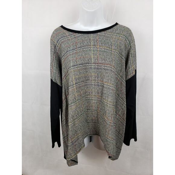 NWT Blanque Womens Multicolor Plaid Lagenlook Crew Pullover 3/4 Sleeves Size 2 - Picture 1 of 8
